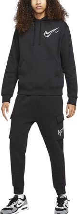 Nike Mens Tracksuit Set Swoosh Fleece Pullover Hoodie Cuffed Jogger - Black Cotton - Size X-Large
