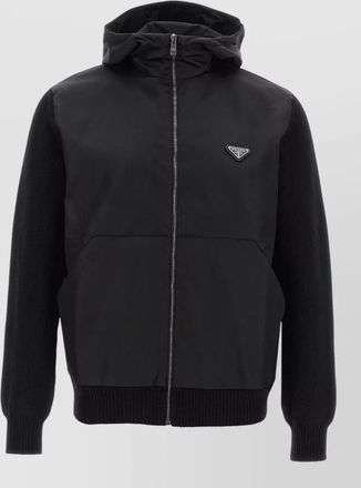 Prada hooded renylon cardigan wool cashmere blend