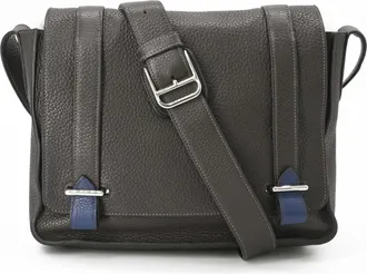 Herm&egrave;s Caporal Blue Etain Taurillon Clemence Leather Shoulder Bag (Pre-Owned)