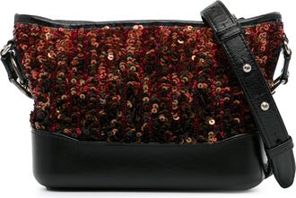 Chanel Pre-owned Womens Gabrielle Hobo Sequined Bag - Black Leather - One Size