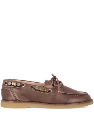 Pinko logo-lettering lace-up loafers - Brown