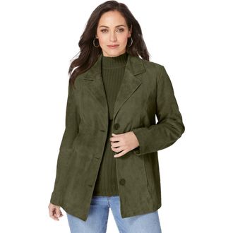 Jessica London Suede Blazer in Dark Olive Green at Nordstrom, Size 14