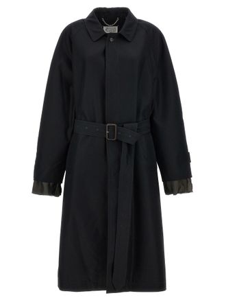 Maison Margiela Long Single-Breasted Trench Coat Trench E Impermeabili Nero-Uomo