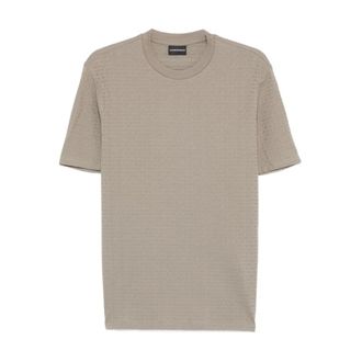 Emporio Armani Jersey T-shirt met all-over jacquard-letters - Heren - T-shirts - Grijs - 2XL - Denim - Tops