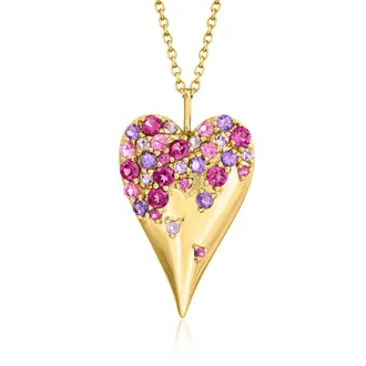 Ross-Simons Multi-Gemstone Heart Pendant Necklace in 18kt Gold Over Sterling