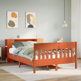 Berkfield Home Bookcase Bed without Mattress Wax Brown 140x190cm Solid Wood Pine | Size: 140x190 cm
