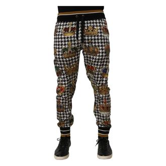 Dolce & Gabbana Sweatpants, male, Multicolor, Size: L Houndstooth Crown Sweatpants