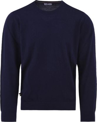 Aquascutum Extrafijne Merino Trui - Heren - Ronde hals truien - Blauw - 2XL - Wol - Truien & Vesten