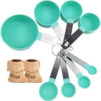 OEM Juego De Cucharas Medidoras, Juego De 8 Piezas De Cucharas Y Vasos Medidores Con Mangos De Acero Inoxidable Para L&iacute;quidos Y S&oacute;lidos (verde Lago) - Cre
