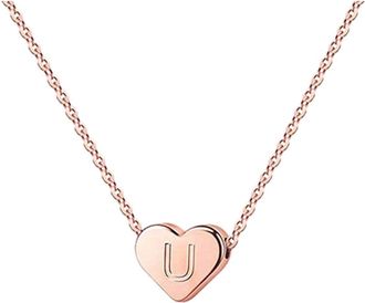 Generic 26 Initial Heart Shape Alphabet Necklace For Women Stainless Steel Necklaces A Z Rose Gold Girls Laye (U, One Size)