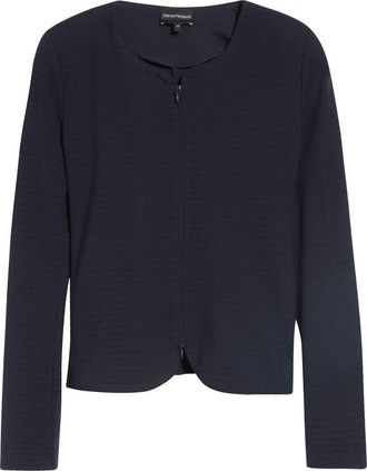 Emporio Armani Zip Front Collarless Jacket in Navy at Nordstrom, Size 50