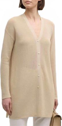 Lafayette 148 New York Ribbed Side-Slit Cotton Cardigan In Pebble