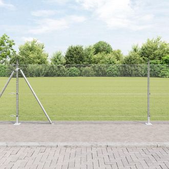 Berkfield Home Welded Wire Fence with 13 Flanged Posts 1x50 m Galvanised Steel in Silver