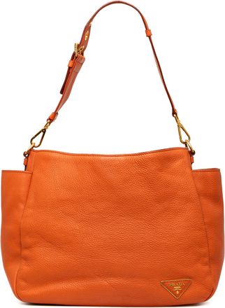 Prada Pre-owned Womens Vitello Daino Side Pocket Shoulder Bag - Orange Leather - One Size