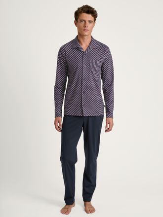 CALIDA Pyjama CALIDA Relax Imprint, Herren, Gr. XXL (58/60), rot (mars rot), Single Jersey, Obermaterial: 100% Baumwolle, gemustert, bequem lang, V-Ausschnit