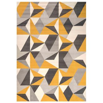 Kukoon Yellow Ochre Grey Diamond Geo Living Area Rug | Size: 190 cm x 280 cm