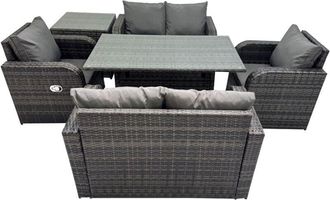 Fimous Fimous 6 Seat Outdoor Wicker PE Rattan Garden Furniture Set Dining Table Sofa Sets with Side Table Dark Grey Mixed