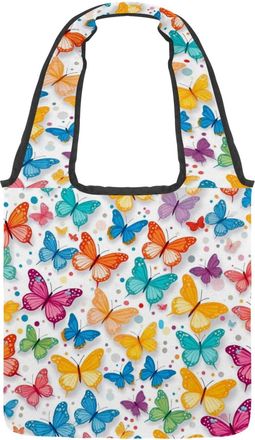 Generic Colorful Butterflies Reversible Canvas Shoulder Tote - Double-Sided Print, 12oz Cotton, 27cm Drop, Fold-Flat Bag for Travel, Shopping, Street Outings