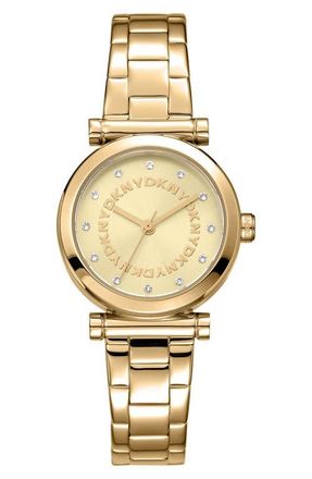DKNY Essentials Crystal Marker Bracelet Watch, 28mm in Champagne at Nordstrom