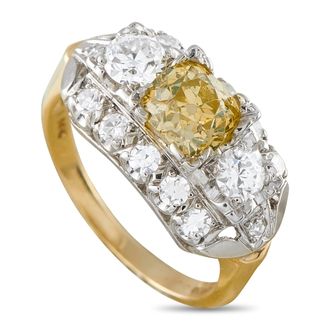 Luxury Bazaar Antique 14K Yellow Gold 2.10ct Fancy Yellow and White Diamond Cocktail Ring MF05-062426