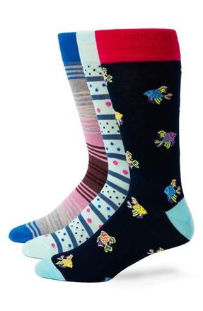 Lorenzo Uomo Assorted 3-Pack Cotton Blend Dress Socks in Blue Multi at Nordstrom Rack