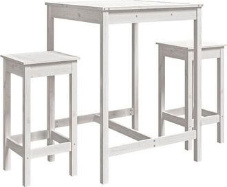 vidaXL 3 Piece Garden Bar Set White Solid Wood Pine Vidaxl
