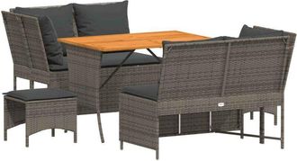 vidaXL Juego De Sof&aacute;s Jard&iacute;n Con Cojines 5 Pzas Rat&aacute;n Sint&eacute;tico Gris Vidaxl