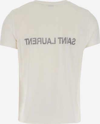 Saint Laurent Mens Cotton T-Shirt With Logo White T-Shirts And Polos