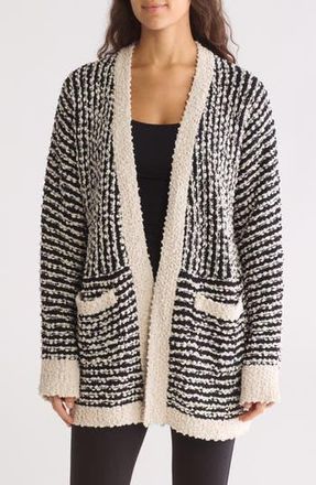 Bobeau Geometric Popcorn Boucle Cardigan in Cream/Black at Nordstrom Rack, Size X-Small