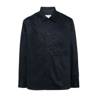 Maison Kitsuné Casual Shirts, male, Blue, XS, Embroidered Logo Navy Blue Shirt