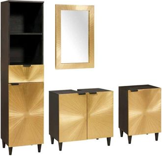 vidaXL Conjuntos De Muebles Para El Ba&ntilde;o 4 Pcs Negro Y Dorado Vidaxl