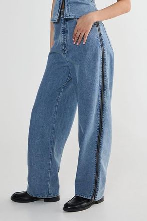NASTY GAL Zip Seam Detail Straight Leg Denim Jeans in Authentic Midwash at Nordstrom, Size 12