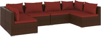 vidaXL Set Muebles De Jard&iacute;n 6 Piezas Y Cojines Rat&aacute;n Sint&eacute;tico Marr&oacute;n Vidaxl