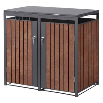 ML Design Cobertizo de exterior para 2 cubos basura 132x80x120cm marr&oacute;n &oacute;xido