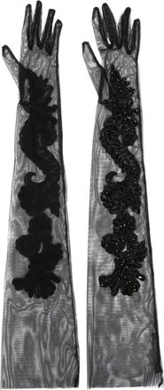 Alberta Ferretti embroidered-design elbow-length gloves - women - Polyamide/Elastane/glass/PVC/Polyester/Silk/Acrylic - 6.5 - Black