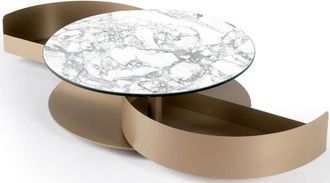 Naos Ausziehbarer, runder Designer Couchtisch Theta - Invisible White/Champagne