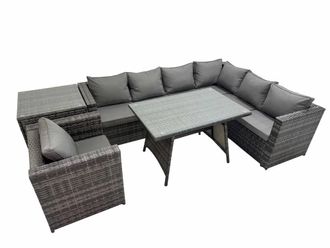 Fimous Patio Furniture Sets with Dining Table Chair Side Table in Dark Grey