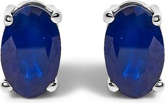 House of Brilliance Sterling Silver 0.60 Cttw Oval Blue Sapphire Solitaire Stud Earrings