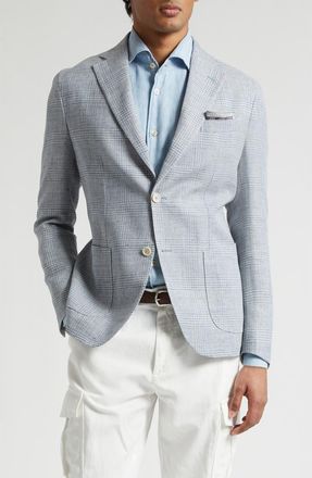 Eleventy Plaid Linen & Wool Sport Coat in 08 Denim at Nordstrom, Size 40 Us