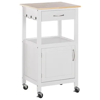 Beliani Carrito De Cocina Blanco Tablero De Madera Clara 39 X 48 X 89 Cm Ruedas Estante Caj&oacute;n Siena