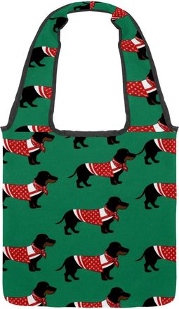 Generic Dachshund Dogs Reversible Canvas Shoulder Tote - Double-Sided Print, 12oz Cotton, 27cm Drop, Fold-Flat Bag for Travel, Shopping, Street Outings