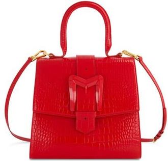 Mac Duggal Crocodile Leather Buckle Detail Medium Handbag in Cherry at Nordstrom