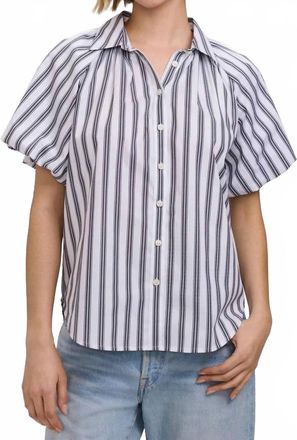Foxcroft Paula Striped Puff Sleeve Shirt In Blue Stripes