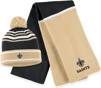 WEAR by Erin Andrews Womens WEAR by Erin Andrews Black New Orleans Saints Colorblock Cuffed Knit Hat with Pom and Scarf Set at Nordstrom