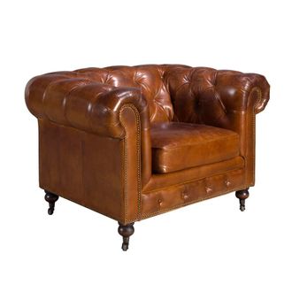 Angel Cerd&aacute; Cognac Leather Chester Armchair Model, Mahogany Legs in Brown