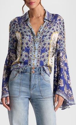 Alice & Olivia Willa Floral Bell Cuff Button-Up Shirt in Forevermore at Nordstrom Rack, Size X-Small