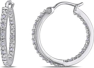 Mimi & Max 1/4ct TW Diamond Inside Outside Hoop Earrings in Sterling Silver
