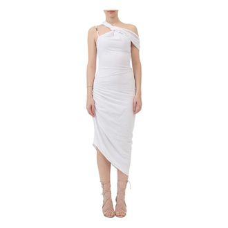 Versace Jeans Couture Witte Midi Jurk met Gouden Metalen Details - Dames - Casual kleedjes - Wit - XS - Linnen - Kleedjes