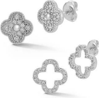 Glaze Jewelry Set of 2 Cubic Zirconia Clover Stud Earrings in Silver at Nordstrom Rack