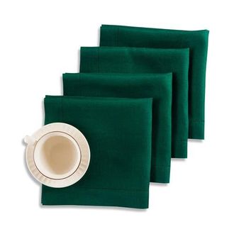 Solino Home Linen Dinner Napkins Set of 4, 20 x 20 Inch for Dining Table, Holiday and Everyday Table Decor - Medium Weight Hemstitch in Evergreen at